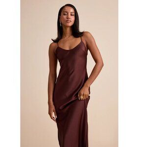 Janet Brown Satin Slip Maxi Dress